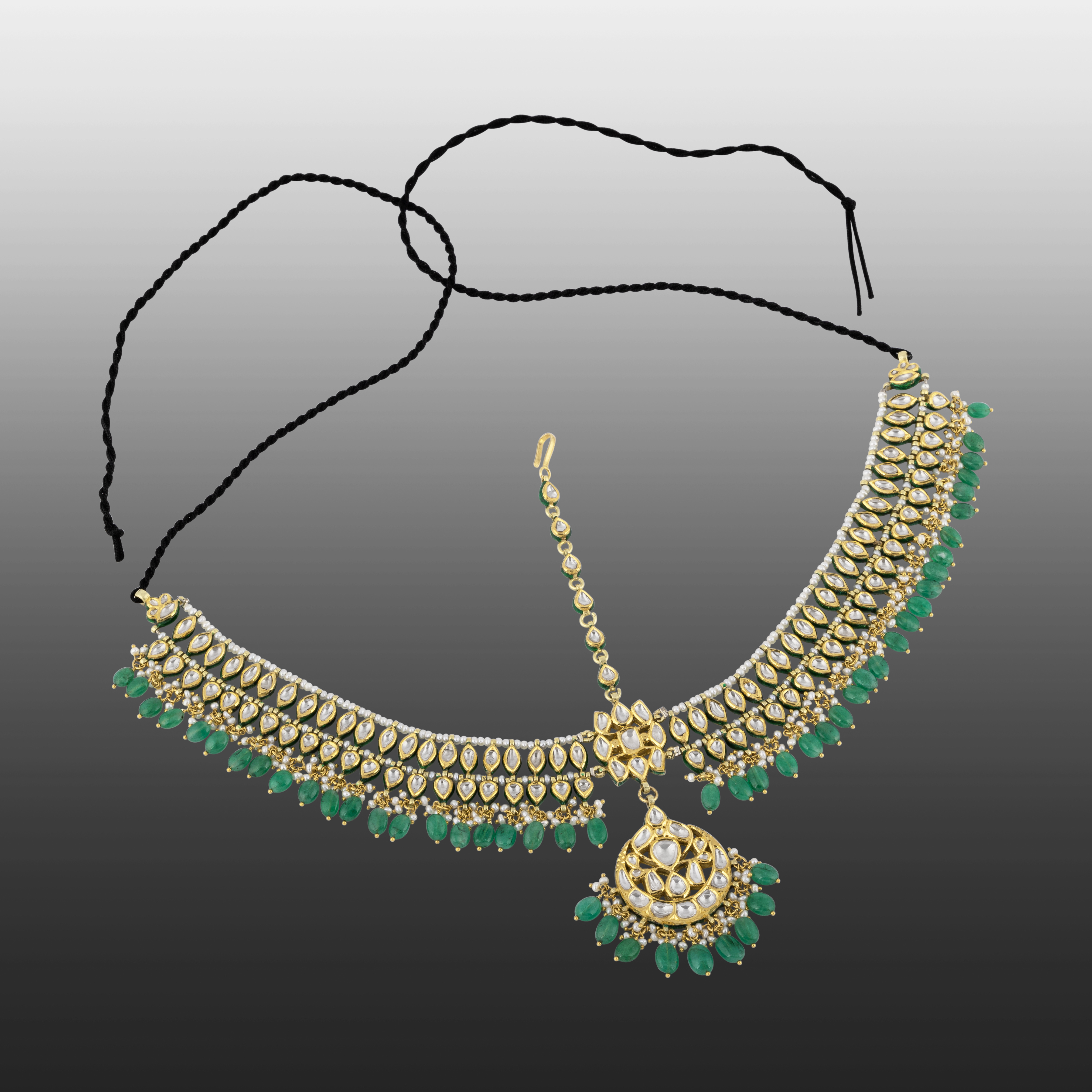 Polki Mathapatti with Emerald Drop Chandbali Design